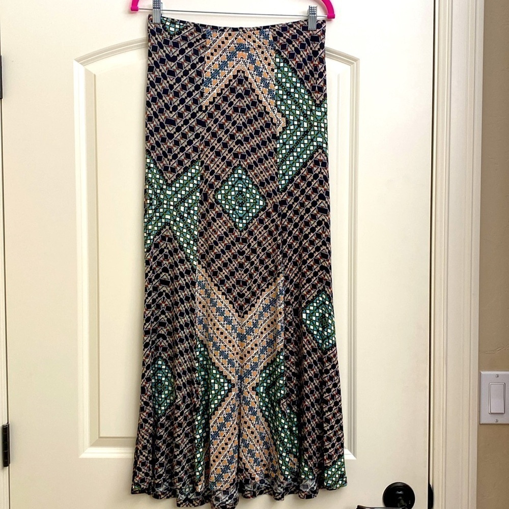 Eight Sixty Maxi Skirt Womens S Mosaic print high slit Beach Travel pull on Boho